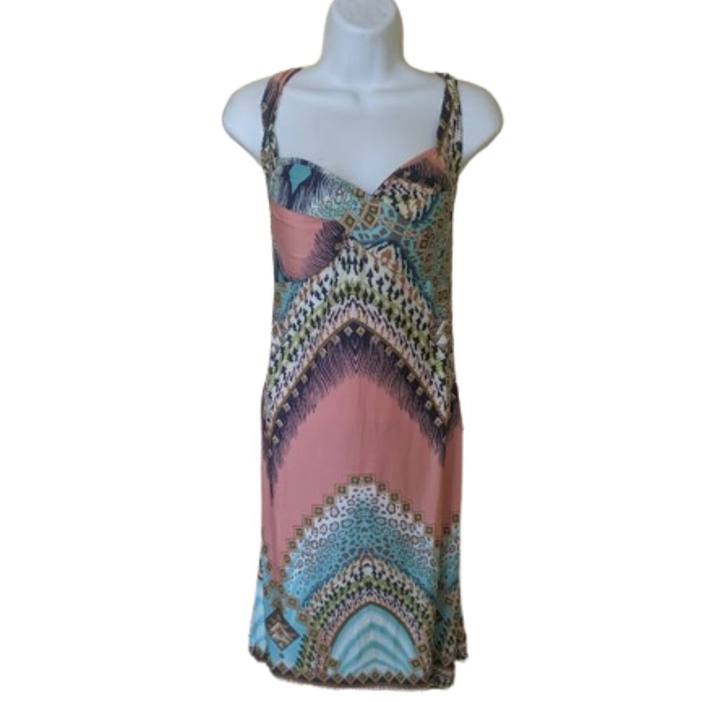 ---  Pink Blue Stretch Dress Fits Size Medium
